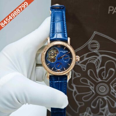 Patek Philippe Geneve Rose Gold Blue Dial Blue Leather strap Swiss Automatic Watch