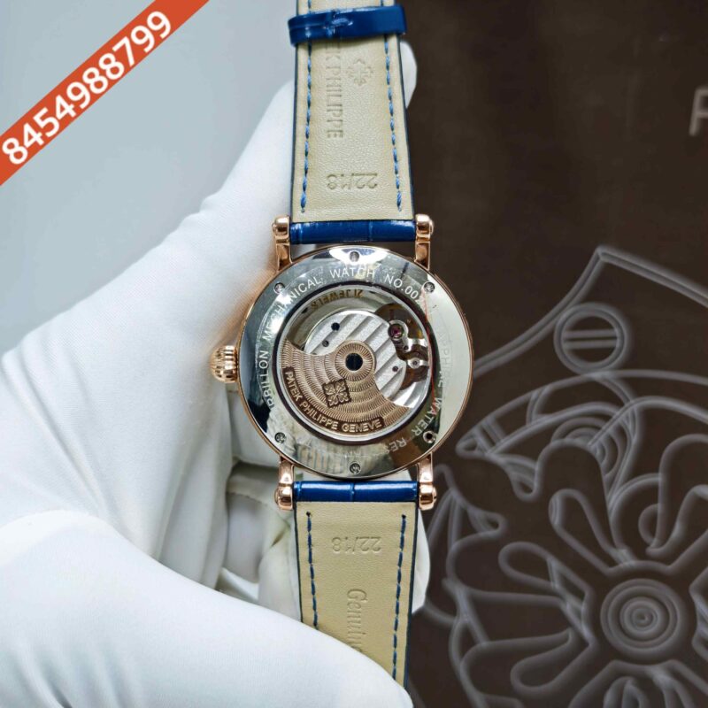 Patek Philippe Geneve Rose Gold Blue Dial Blue Leather strap Swiss Automatic Watch - Image 4