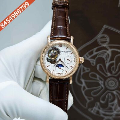 Patek Philippe Geneve Rose Gold White Dial Brown Leather strap Swiss Automatic Watch