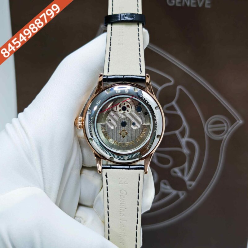Patek Philippe Geneve Tourbillon Rose Gold Black Dial Leather Strap Swiss Automatic Watch - Image 4