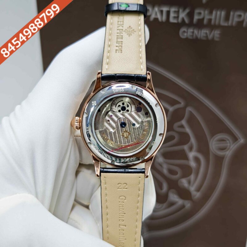 Patek Philippe Geneve Tourbillon Rose Gold Green Dial Black Leather Strap Swiss Automatic Watch - Image 4