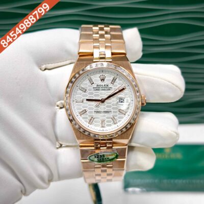 Rolex Oyster Perpetual Land-Dweller Full Rose Gold Diamond Cases White Dial Swiss Automatic Watch