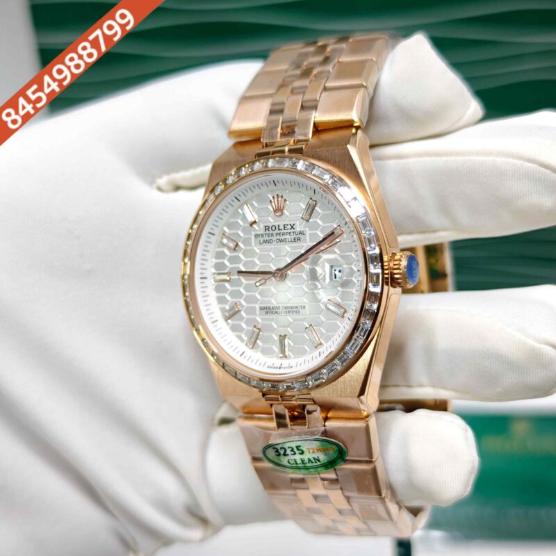 Rolex Oyster Perpetual Land-Dweller Full Rose Gold Diamond Cases White Dial Swiss Automatic Watch - Image 2