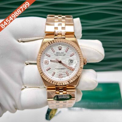Rolex Oyster Perpetual Land-Dweller Full Rose Gold White Dial Swiss Automatic Watch