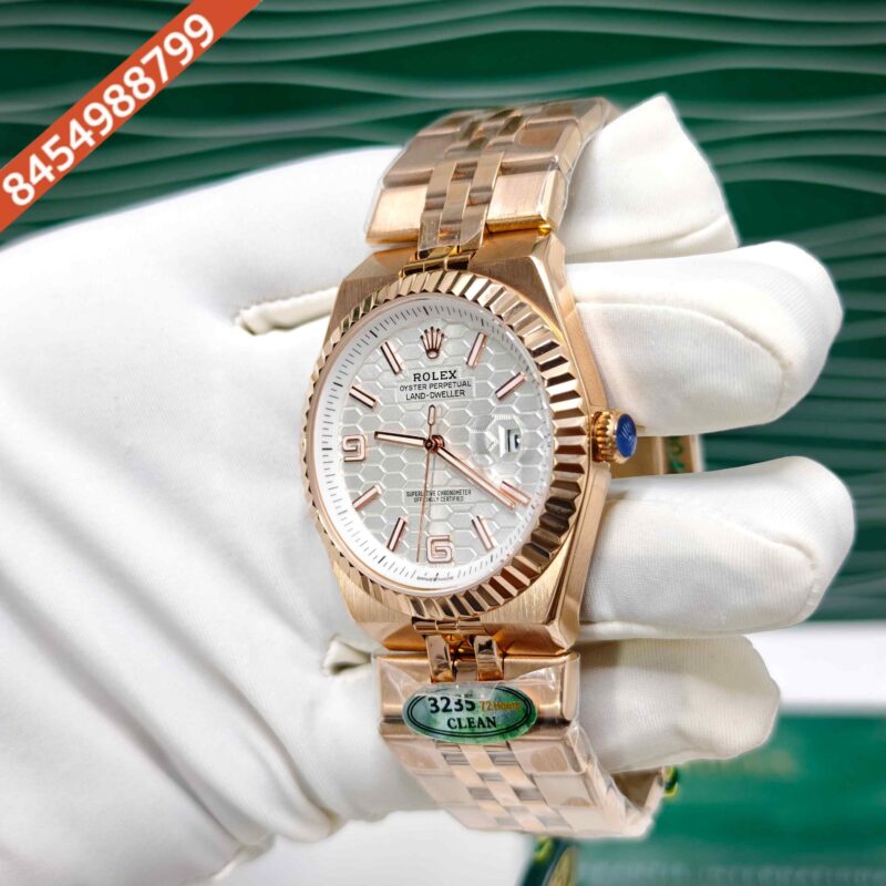 Rolex Oyster Perpetual Land-Dweller Full Rose Gold White Dial Swiss Automatic Watch - Image 2