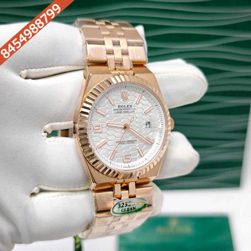 Rolex Oyster Perpetual Land-Dweller Full Rose Gold White Dial Swiss Automatic Watch - Image 3