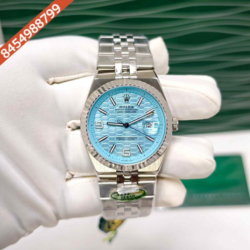 Rolex Oyster Perpetual Land-Dweller Full Silver Tiffeny Blue Dial Swiss Automatic Watch
