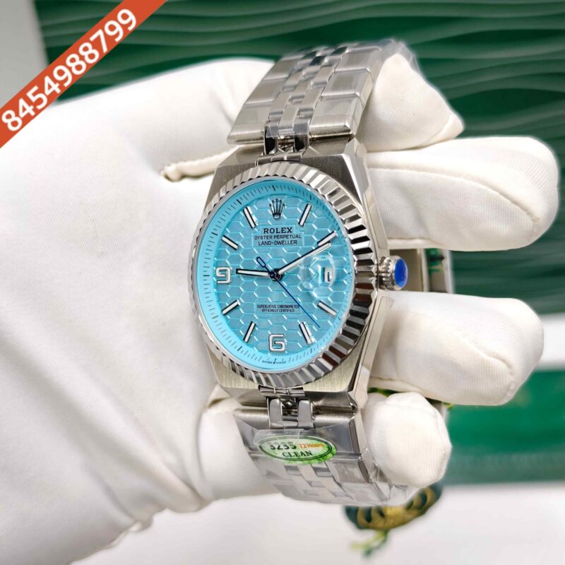 Rolex Oyster Perpetual Land-Dweller Full Silver Tiffeny Blue Dial Swiss Automatic Watch - Image 2