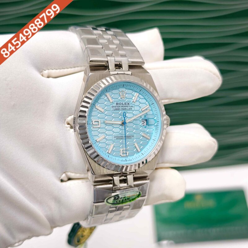 Rolex Oyster Perpetual Land-Dweller Full Silver Tiffeny Blue Dial Swiss Automatic Watch - Image 3