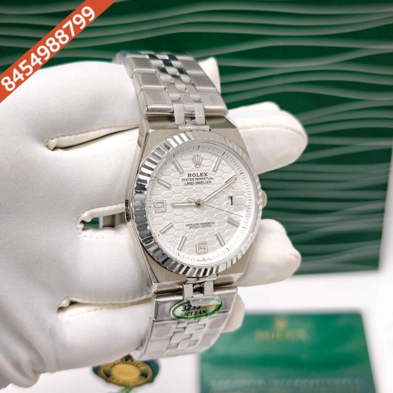 Rolex Oyster Perpetual Land-Dweller Full Silver White Dial Swiss Automatic Watch - Image 3