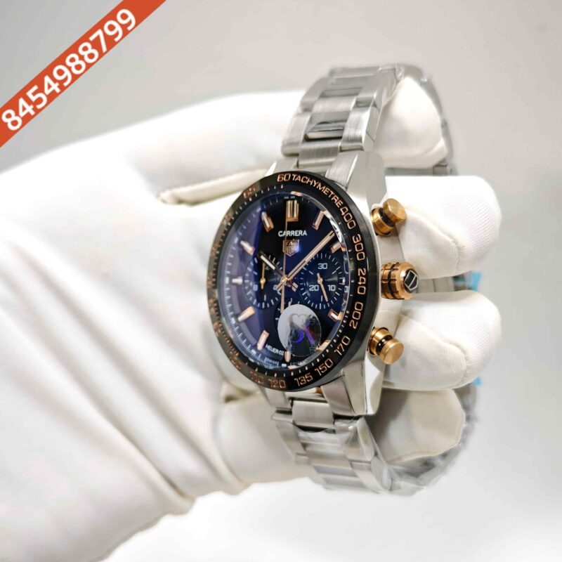 Tag Heuer Carrera Sport Steel Gold Case Chronograph Black Dial Swiss Watch - Image 2
