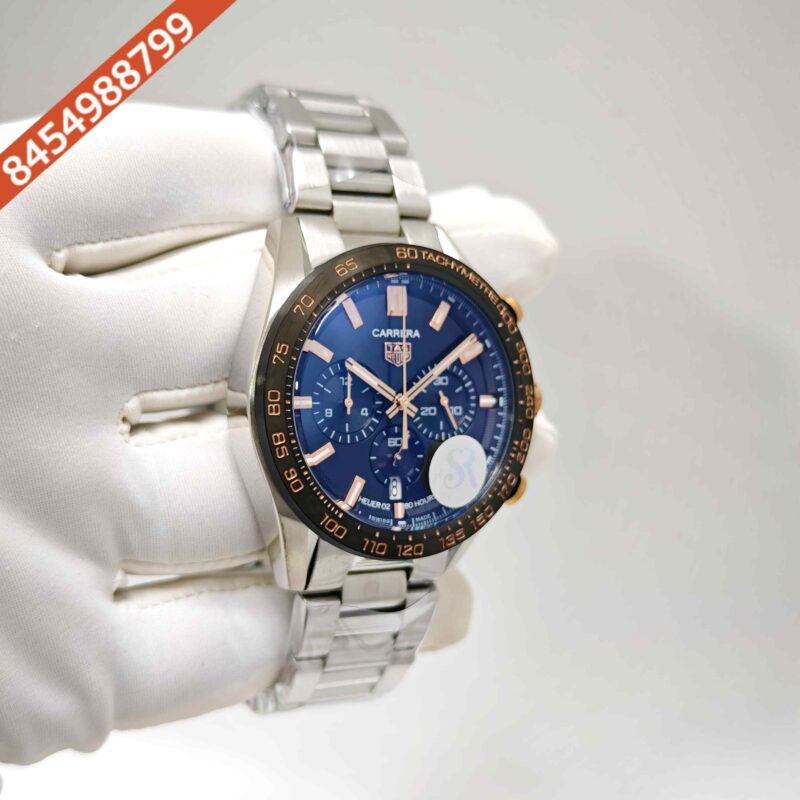 Tag Heuer Carrera Sport Steel Gold Case Chronograph Black Dial Swiss Watch - Image 3