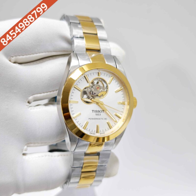 Tissot Gentleman Powermatic 80 Open Heart Dual Tone White Dial Swiss Automatic Watch - Image 3