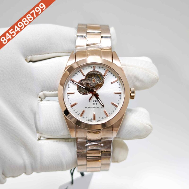 Tissot Gentleman Powermatic 80 Open Heart Full Rose Gold White Dial Swiss Automatic Watch