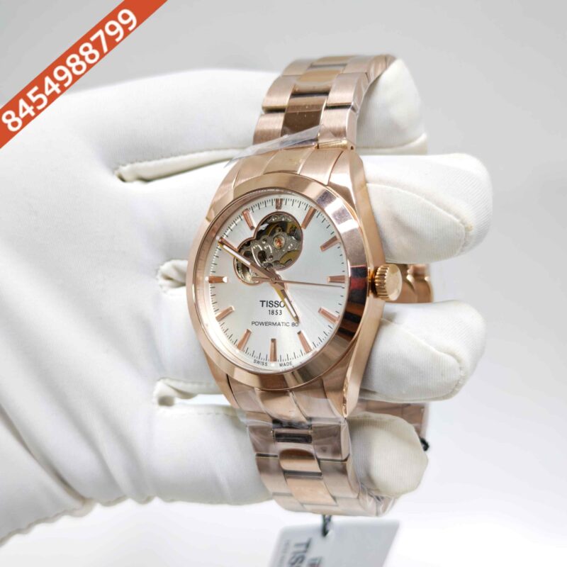 Tissot Gentleman Powermatic 80 Open Heart Full Rose Gold White Dial Swiss Automatic Watch - Image 2