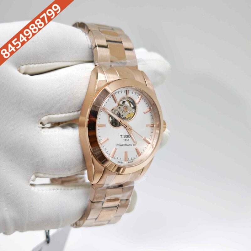 Tissot Gentleman Powermatic 80 Open Heart Full Rose Gold White Dial Swiss Automatic Watch - Image 3