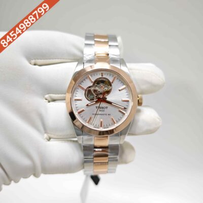 Tissot Gentleman Powermatic 80 Open Heart Rose Gold Dual Tone White Dial Swiss Automatic Watch
