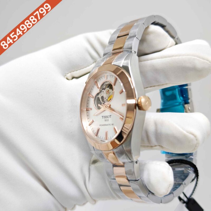 Tissot Gentleman Powermatic 80 Open Heart Rose Gold Dual Tone White Dial Swiss Automatic Watch - Image 2