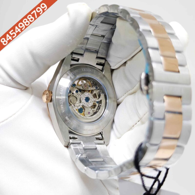 Tissot Gentleman Powermatic 80 Open Heart Rose Gold Dual Tone White Dial Swiss Automatic Watch - Image 4