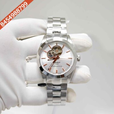 Tissot Gentleman Powermatic 80 Open Heart Steel Rose Gold Sticks Marker White Dial Swiss Automatic Watch