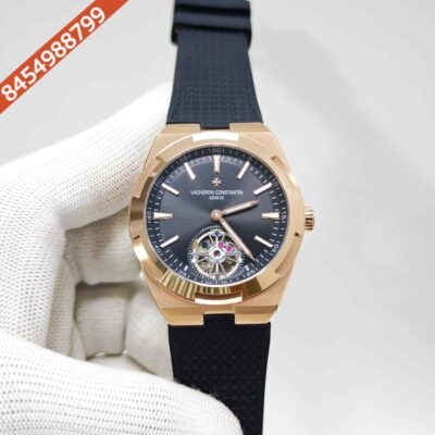 Vacheron Constantin Overseas 6000V Tourbillon Rose Gold Full Black Dial Rubber Strap Swiss Automatic Watch